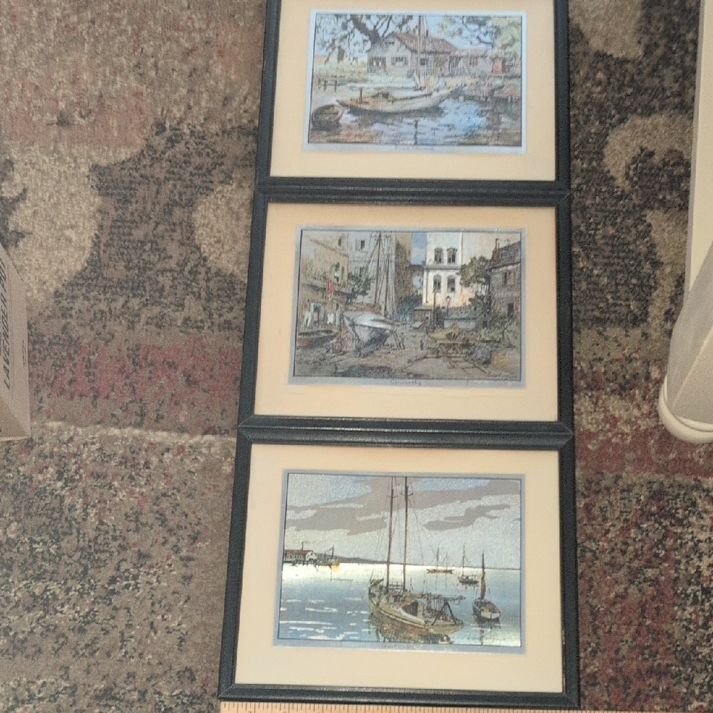 Set of 3 Nautical Framed Foil Art Prints